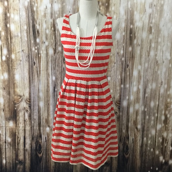 Elle Dresses & Skirts - Elle punched out red & cream stripped dress